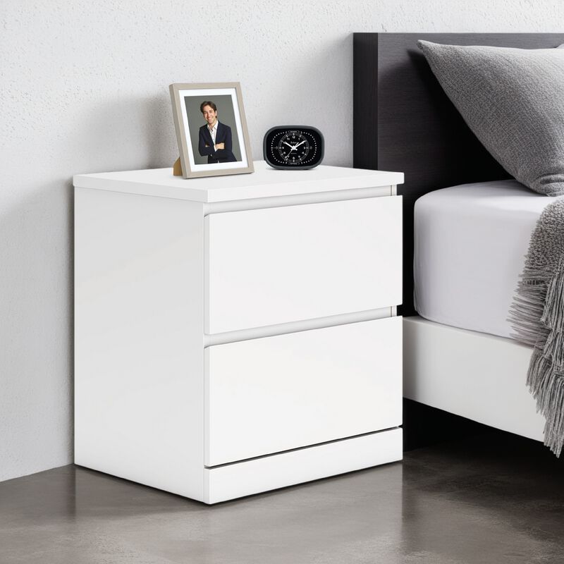 Onira Nightstand, 2 Spacious Drawers, Modern White Wood, 18 Inch