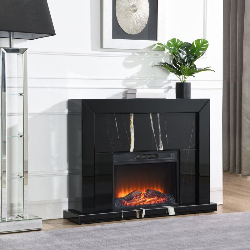 Black Mirrored Finish Fireplace image number 1