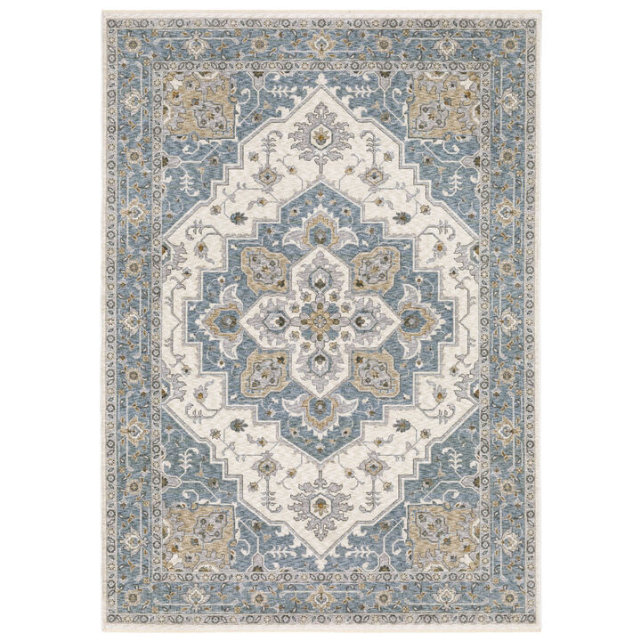 HomeRoots Medallion Distressed Area Rug With Fringe