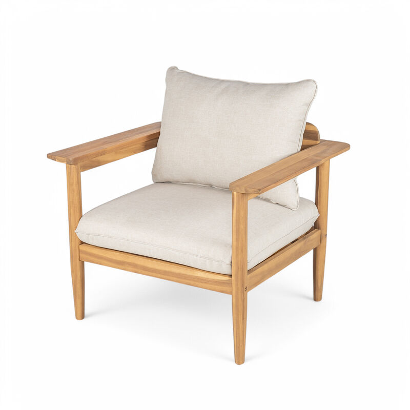Christopher Knight Home Joseph 4 Piece Patio Acacia Wood Chat Set with Lightweight Concrete Table image number 7
