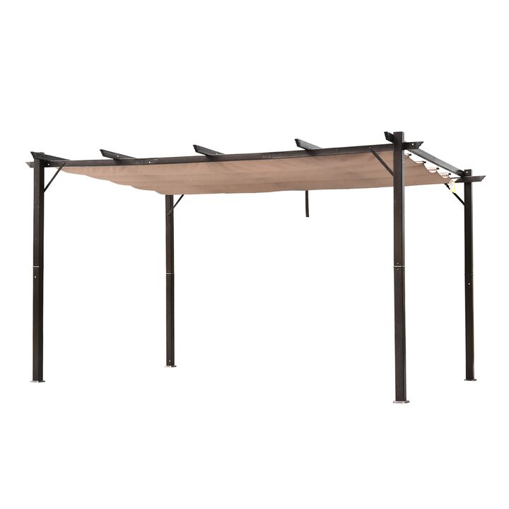 Extended Brown Shelter: 10x13 ft Aluminum Retractable Pergola Canopy