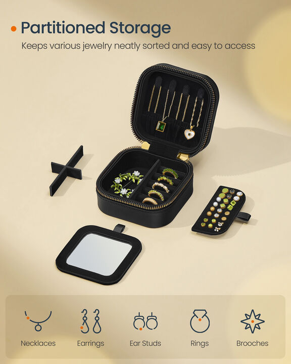 Compact Travel Jewelry Case with Mirror for Storage and Organization