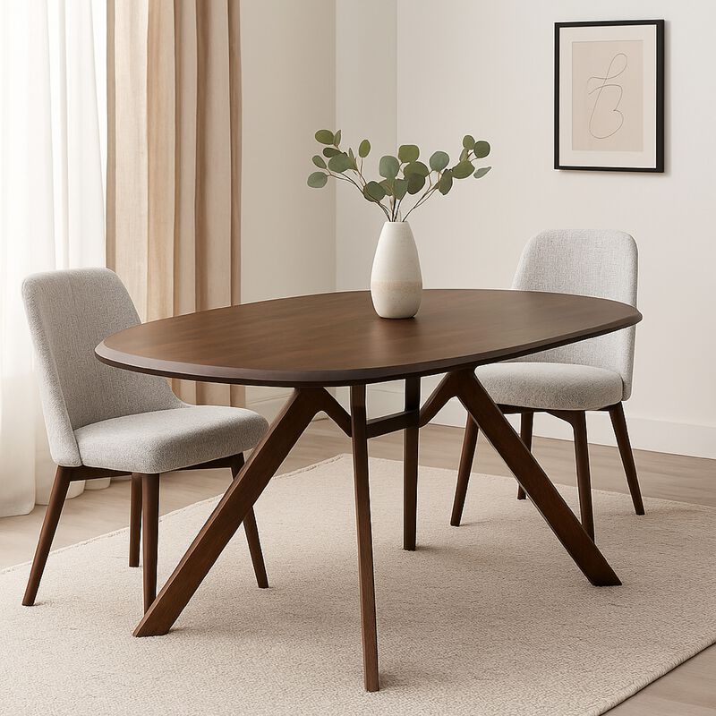 Ziva Dining Table, 3D Edges, Brown Full Solid Wood 83 Inch Rectangular