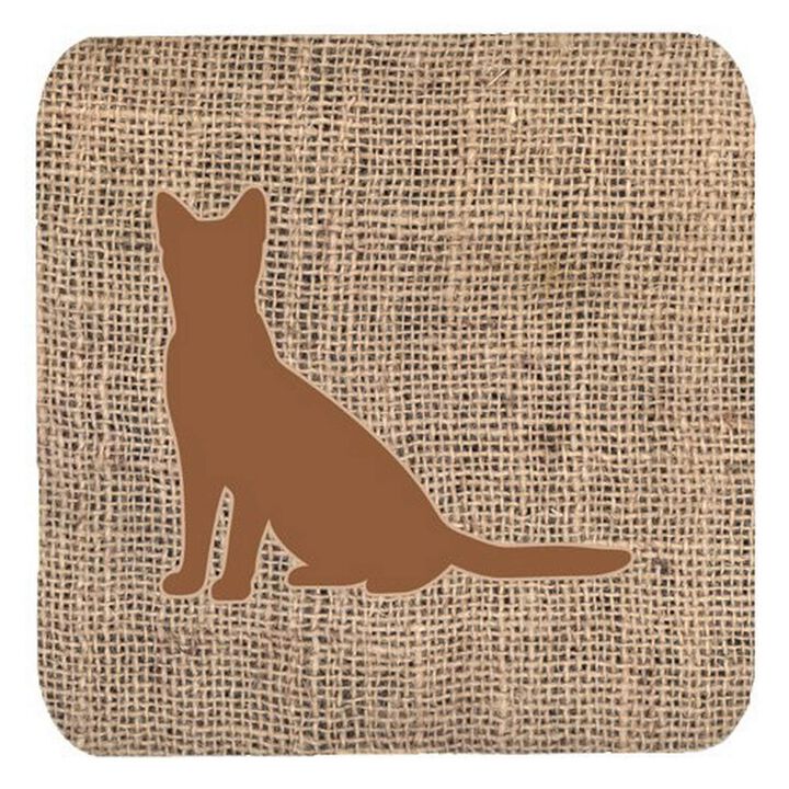 Caroline's Treasures BB1071-BL-BN-FC Cat Burlap and Brown Foam Coasters (Set of 4), 3.5 H x 3.5 W, Multicolor