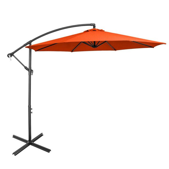 Hivvago 10 Feet Offset Umbrella with 8 Ribs Cantilever and Cross Base