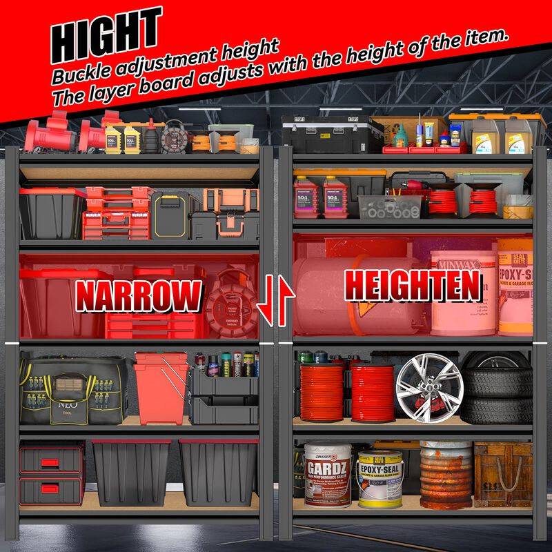 Clihome 5-Tier Metal Storage Rack,3000 lb Capacity Storage Rack,Adjustable Heavy Duty Rack