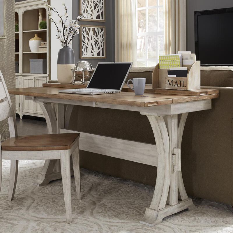 Liberty Furniture Farmhouse Reimagined Flip Lid Sofa Table in Antique White w/ Chestnut Top image number 8