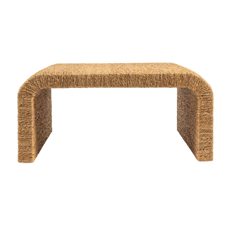 Woven Water Hyacinth & Acacia Wood Coffee Table with Waterfall Edge, Small image number 3