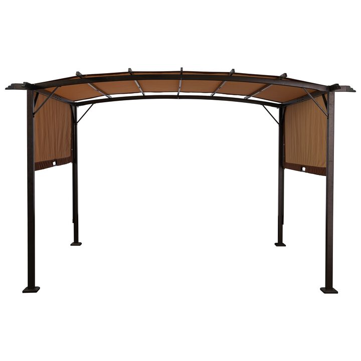 Mondawe 12 ft. x 9 ft. Beige-Tan Polyester Outdoor Patio Gazebo Steel Frame Grape Pergola with Retractable Shade Canopy