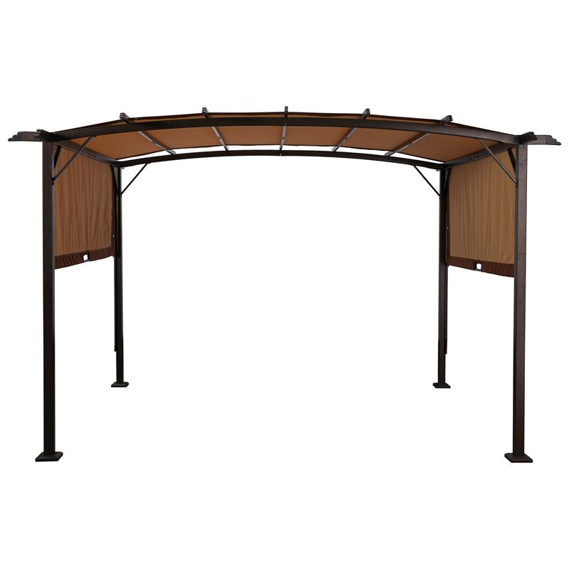 Mondawe 12 ft. x 9 ft. Beige-Tan Polyester Outdoor Patio Gazebo Steel Frame Grape Pergola with Retractable Shade Canopy