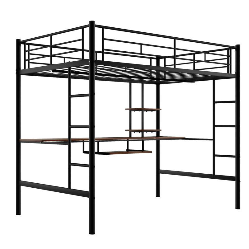 Loft Bed with Desk and Shelf, Space Saving Design,Full,Black
