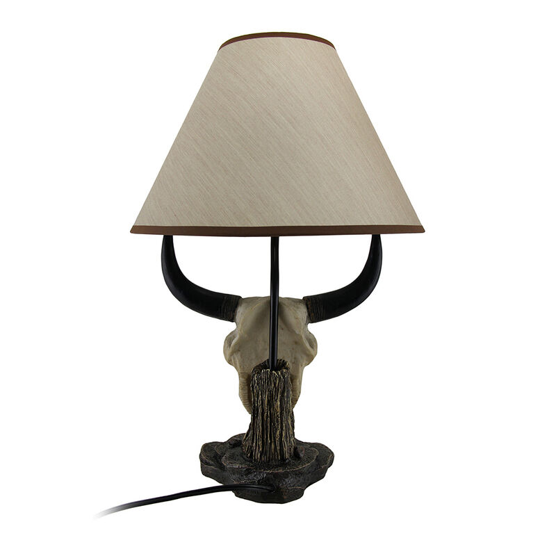 Set of 2 Cattle Ranch Bovine Cow Skull Decorative Table Lamps with Fabric Shades image number 2