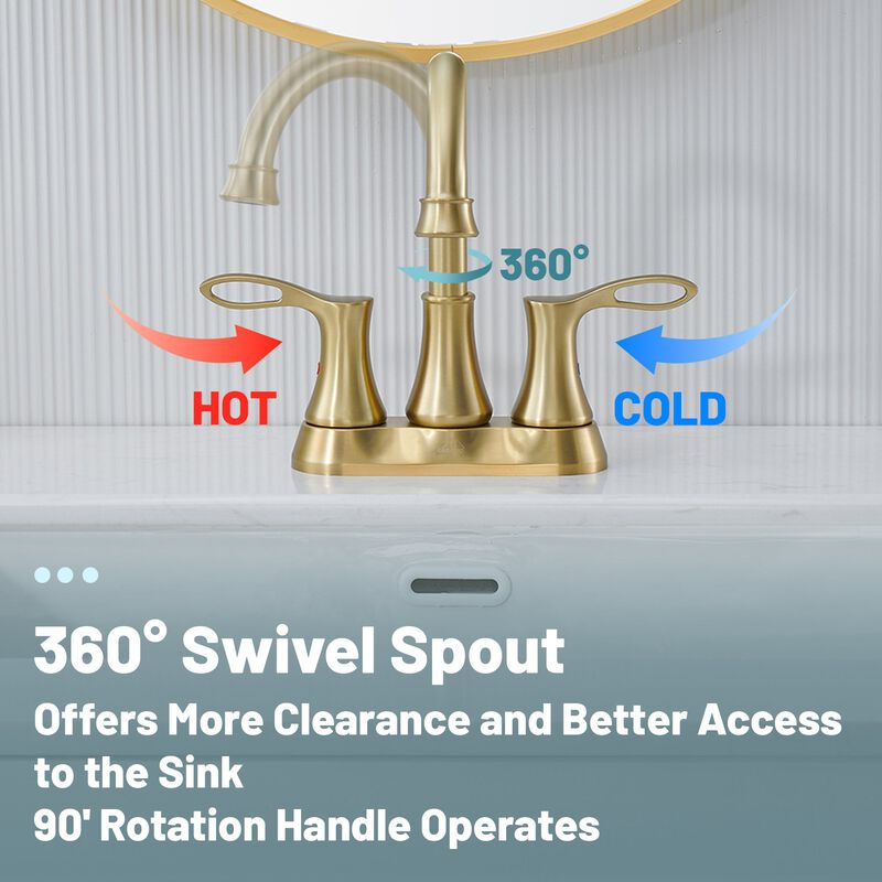 Mondawe 4 Inch 2-Handle Centerset High Arc Bathroom Sink Faucet Lavatory Faucet with Stainless Steel Drain