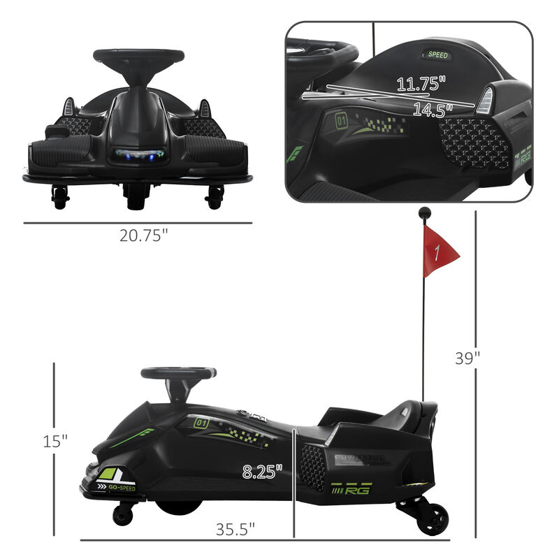 BreeBe 12V Electric Drifting Go Kart w/ Slow Start, Music, Lights image number 2