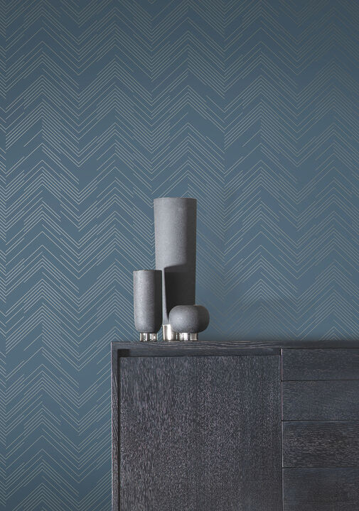 Polished Chevron Blue & Silver Wallpaper