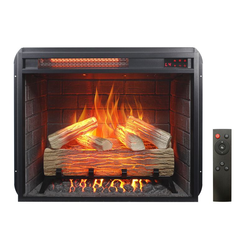Mondawe 23 Inch Infrared Heating Electric Fireplace Insert with Log Set & Realistic Flame, Remote Control with Timer, Overheating Protection