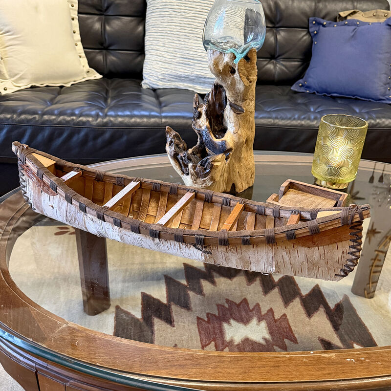 Rustic Birch Bark Wooden Canoe Statue 23.5in Freestanding Cabin Decor image number 5