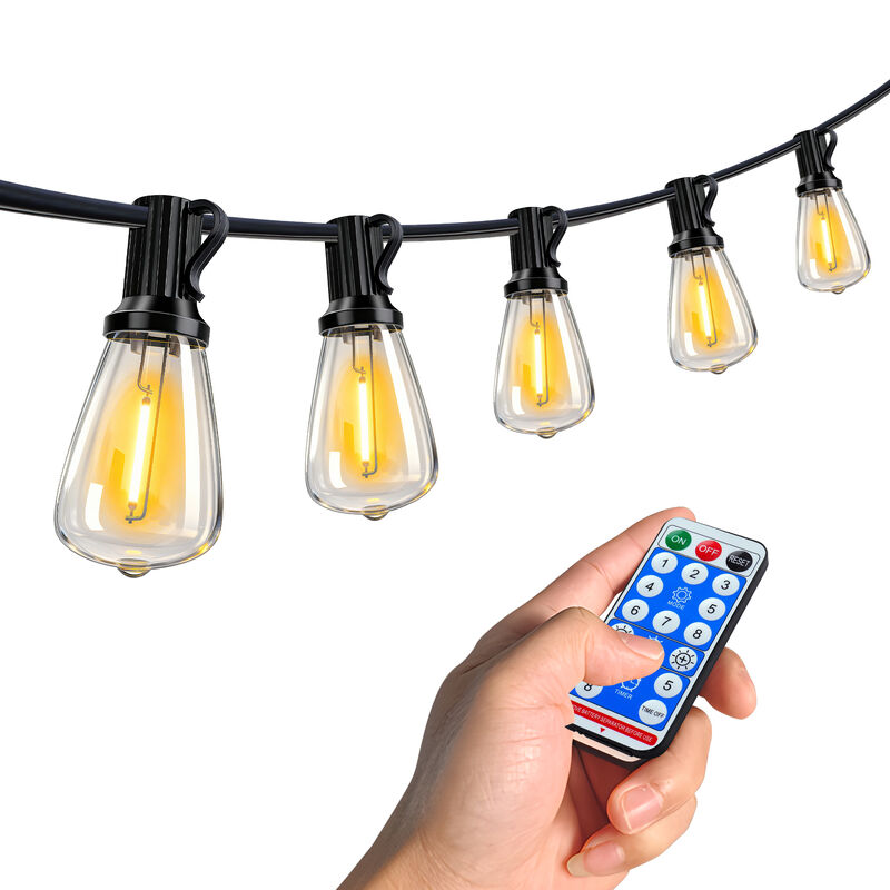 15-Light 60 ft. Outdoor Solar Powered Integrated LED Edison String Light image number 7