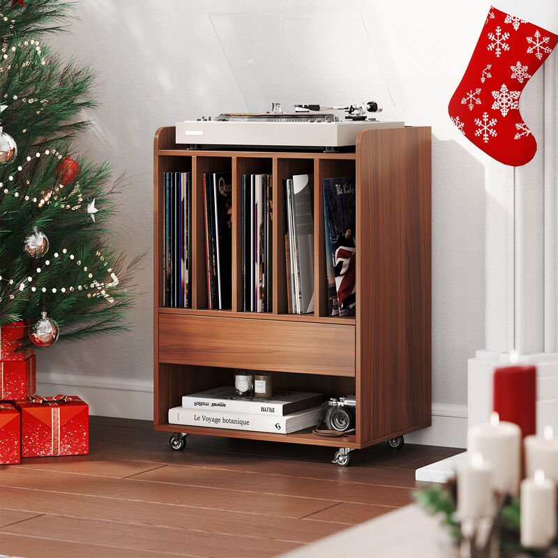 Turntable Stand with Drawer and Record Holder for Vinyl Storage image number 1