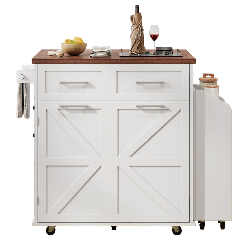 Merax Farmhouse Kitchen Island with Drop Leaf