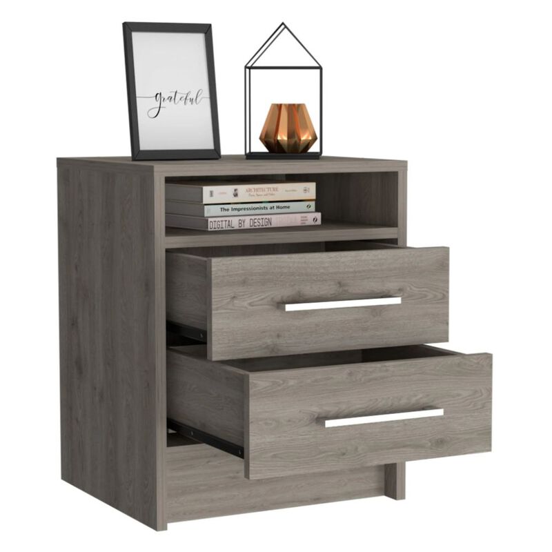 Homezia Light Grey Open Compartment Two Drawer Nightstand