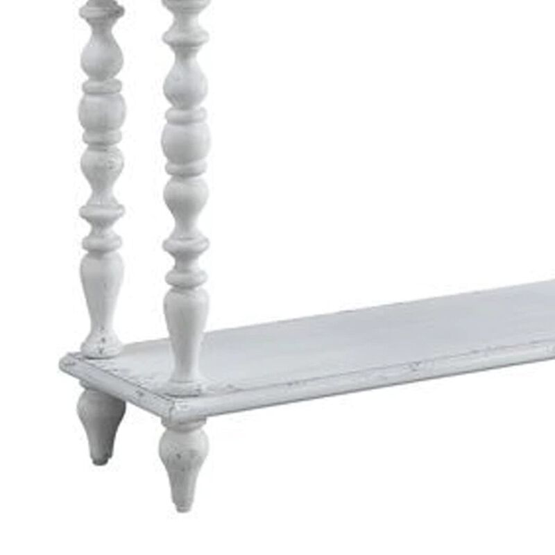 48 Inch 2 Drawer Console Table, Turned Legs, Distressed White-Benzara