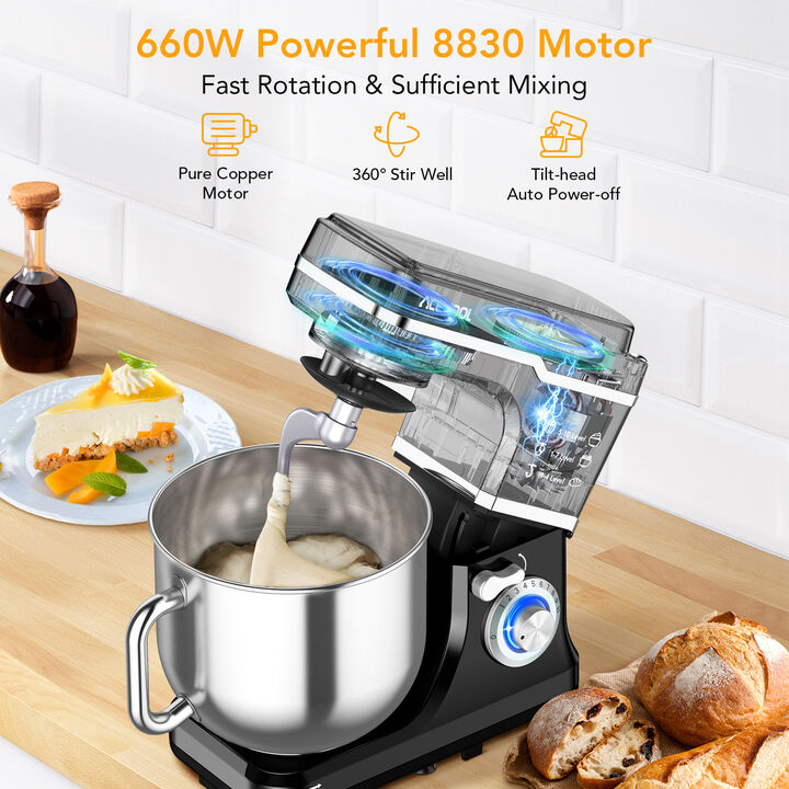 7.5QT Electric Stand Mixer,660W 10-Speed Kitchen Tilt-Head Food Mixer with Bowl for Bread Cake Salad