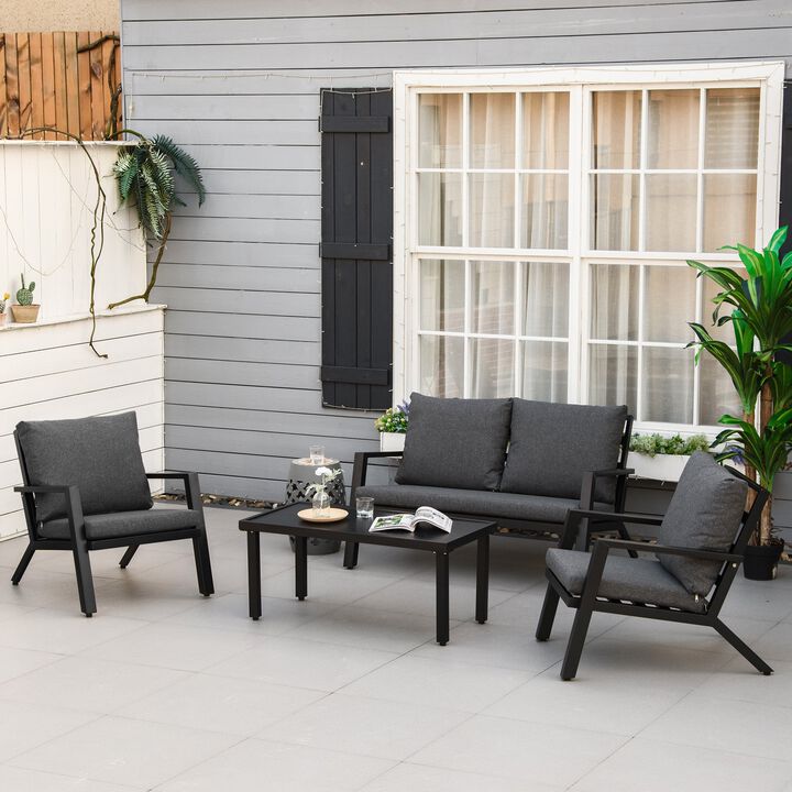 4 Piece Patio Furniture Set, Outdoor Conversation Set w/ Armchairs, Loveseat, Coffee Table and Cushions for Backyard, Lawn and Garden, Black