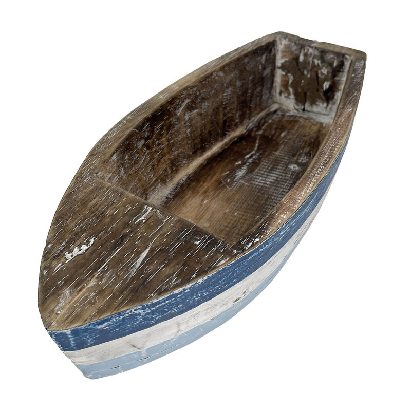 12 Inch Wooden Boat Tray &ndash; Nautical Blue Coastal Decor Centerpiece Bowl image number 5