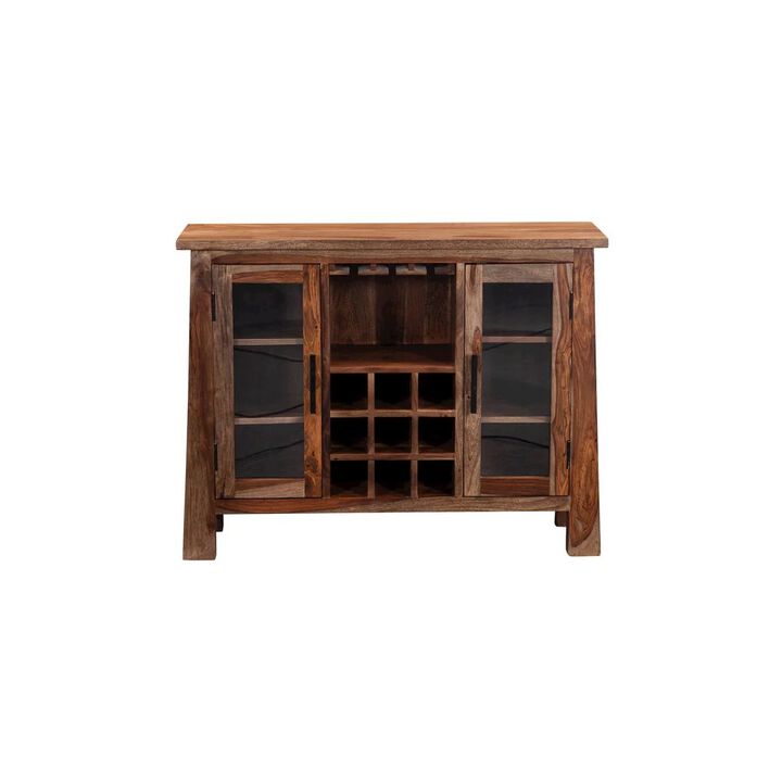 Porter Designs Kalispell Solid Sheesham Wood Bar Cabinet, Brown