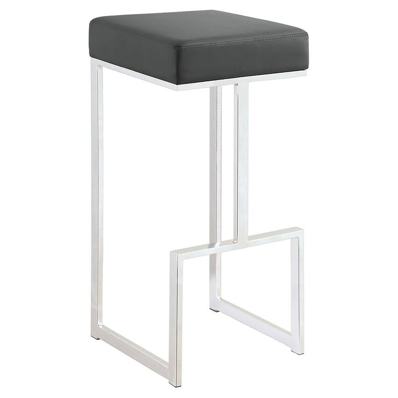 31 Inch Modern Bar Stool, Vegan Faux Leather, Backless, Chrome, Silver