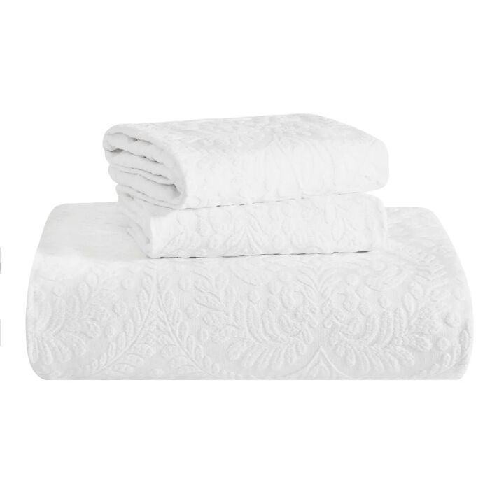 3-Piece Cotton Blend Bedspread Set with Jacquard Floral Design