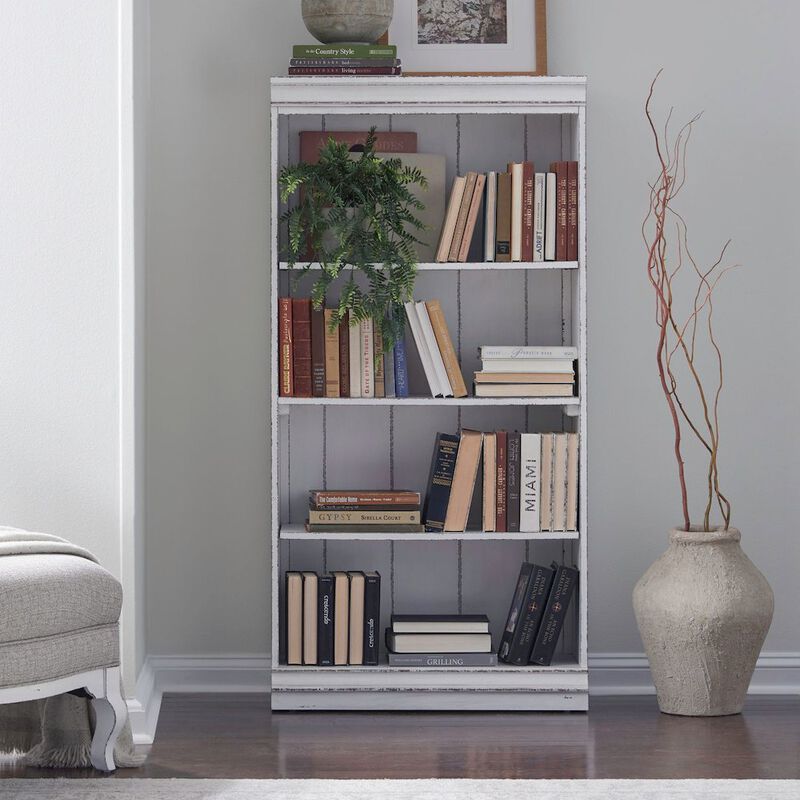 Liberty Furniture Magnolia Manor 60 Inch Bookcase Office Storage  - Antique White & Weathered Bark image number 5