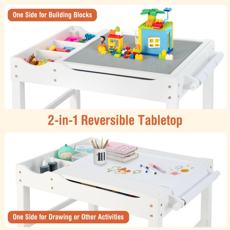 Kids Multi Activity Play Table Wooden Building Block Desk with Storage Paper Roll