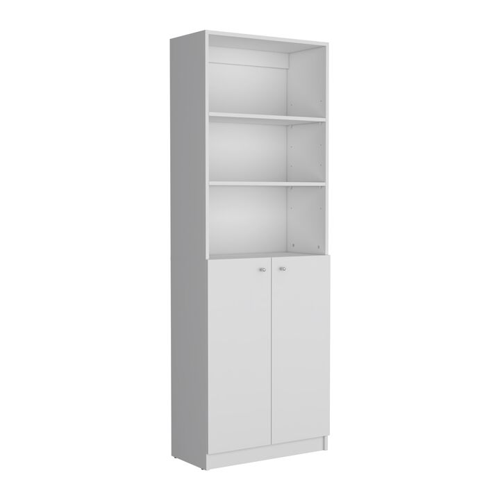 Home 2-Door Bookcase, Modern Storage Unit with Dual Doors and Multi-Tier Shelves -White