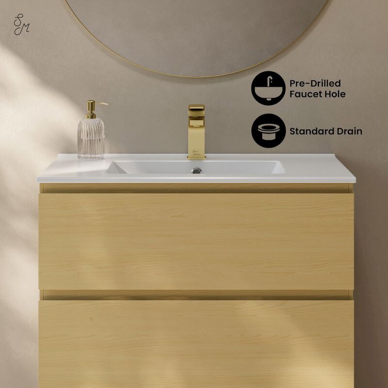 Liberte 30" Freestanding Bathroom Vanity in Natural Oak with Sink Top image number 3