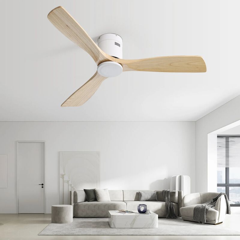 52 Inch Wooden Ceiling Fan With 3 Solid Wood Blades Remote Control Reversible DC Motor Witout Light image number 6