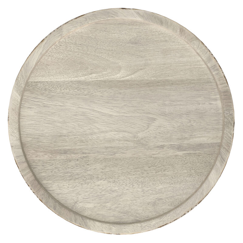 Dayton SOLID MANGO WOOD 13 inch Wide Round Contemporary Wooden Accent Table in White Wash , Fully Assembled