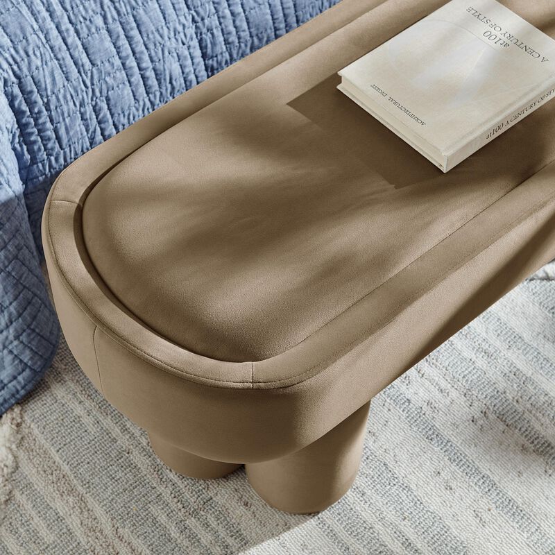 Mossi 52" Modern Oval Performance Velvet Bench in Alabster image number 4