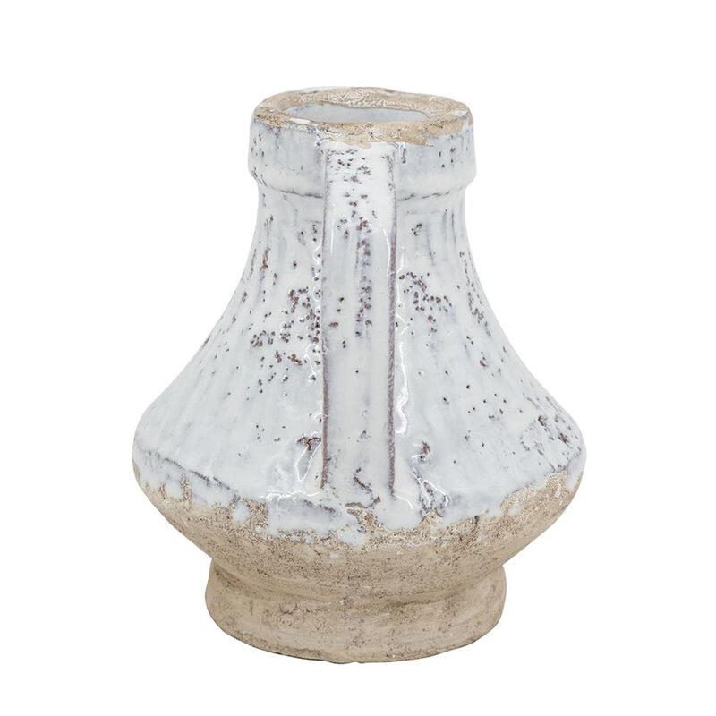 HomeRoots 6" Sand And White Terracotta Round Jug Vase image number 2