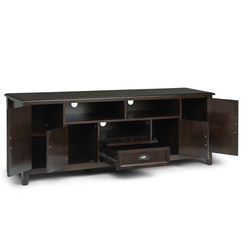 Burlington SOLID WOOD 72 inch Wide Transitional TV Media Stand in Mahogany Brown For TVs up to 80 inches