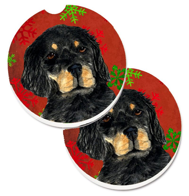 Caroline's Treasures Gordon Setter Red green Snowflakes Christmas Set of 2 Cup Holder Car Coasters SS4722CARC, 2.56, Multicolor image number 0