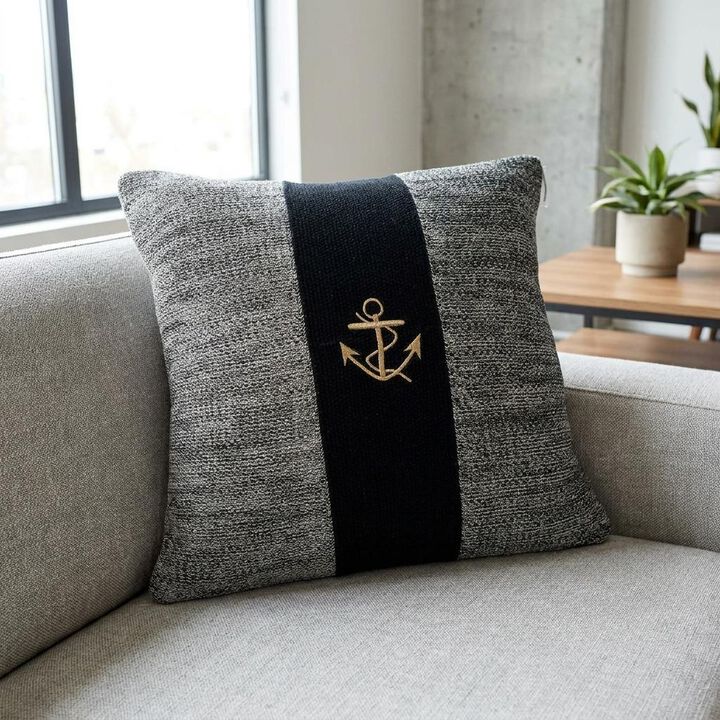HomeRoots 18" Black And Gray No Pattern Cotton Throw Pillow