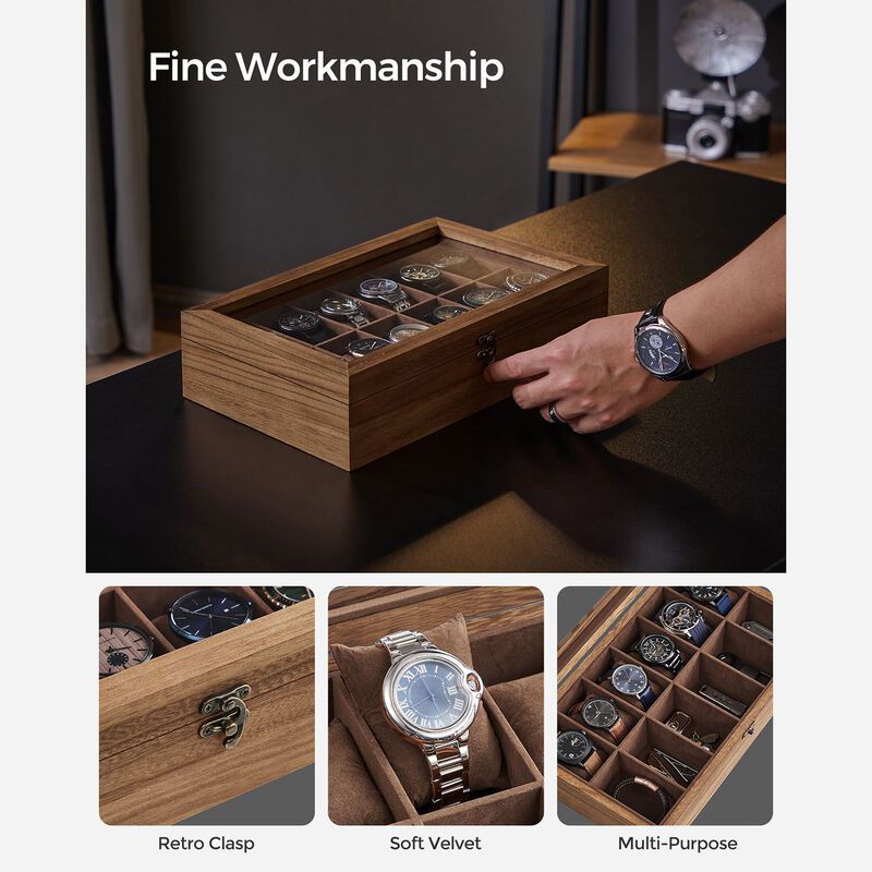 12-Slot Wooden Watch Box for Elegant Timepiece Storage