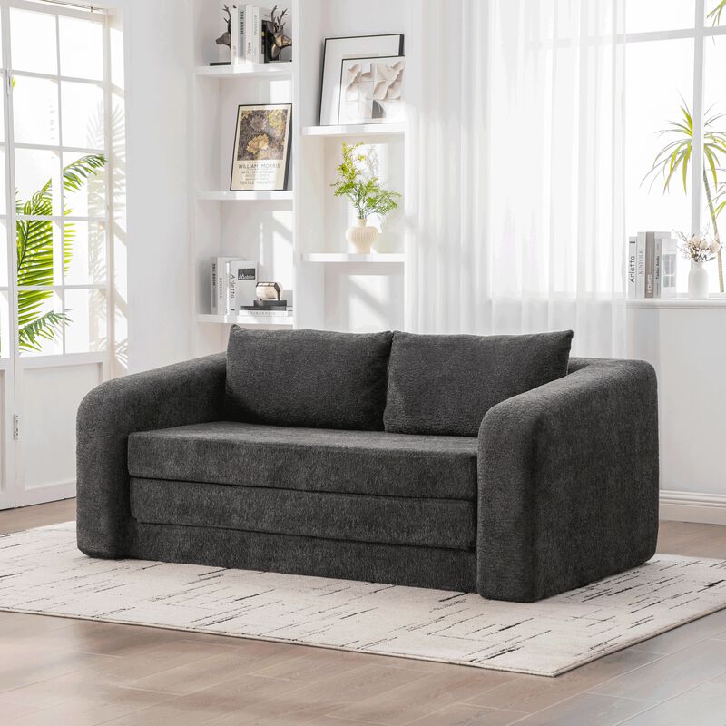 GOODSILO 2-in-1 Pull Out Foldable Loveseat Sofa Bed with Armrest & Backrest Pillows image number 1