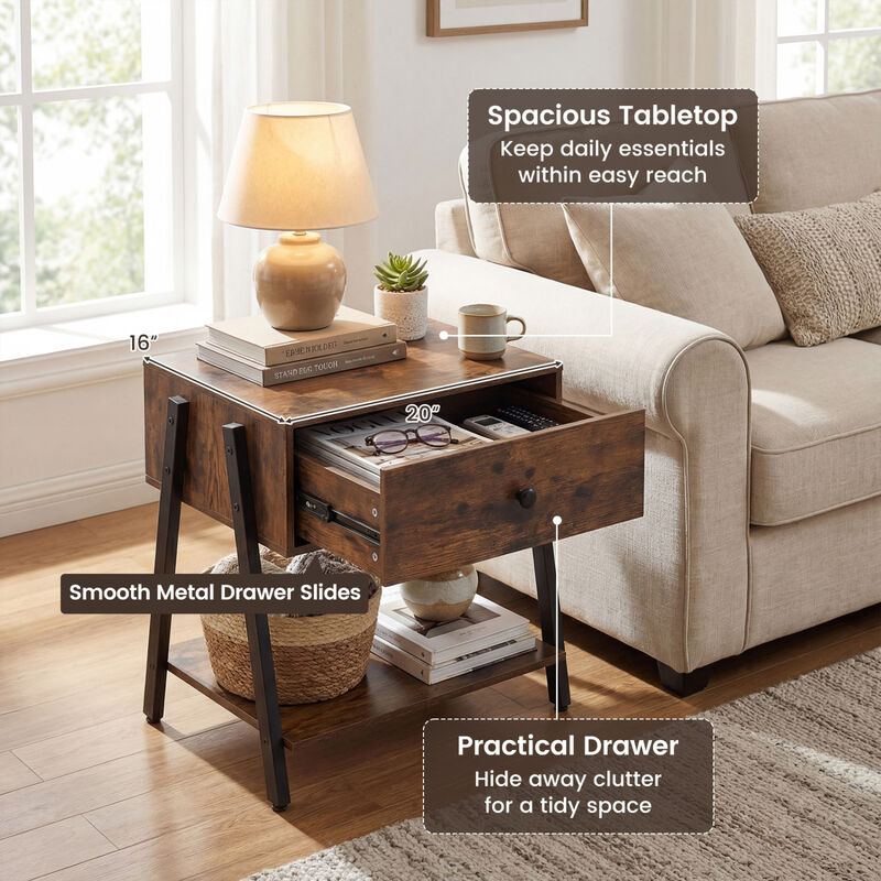 2-Pack Industrial Nightstand Set with Adjustable Foot Pads Storage image number 6
