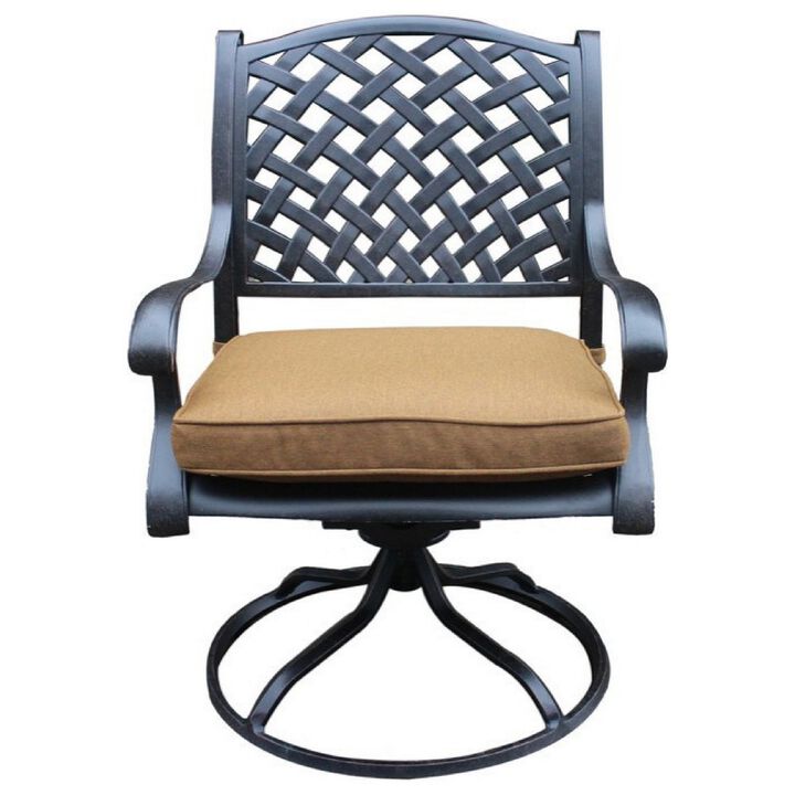 27 Inch Swivel Outdoor Patio Dining Chair, Set of 2, Brown-Benzara