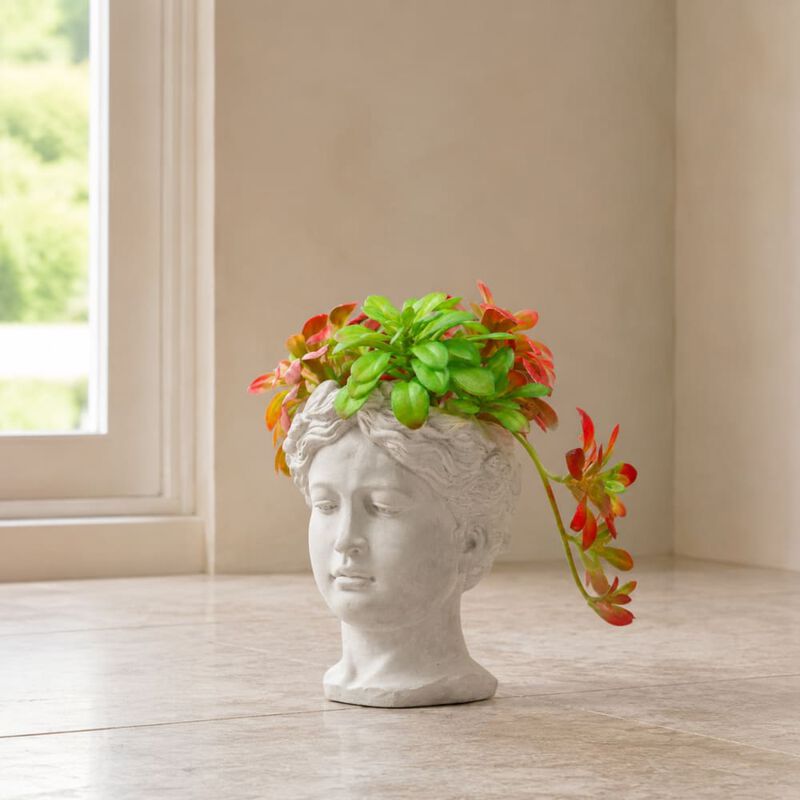 WOW PIONEER Classic Greek Style Cement Head Planter Vase - Ideal for Indoor Outdoor Home Garden Decor, D6 x 9 Inches image number 3