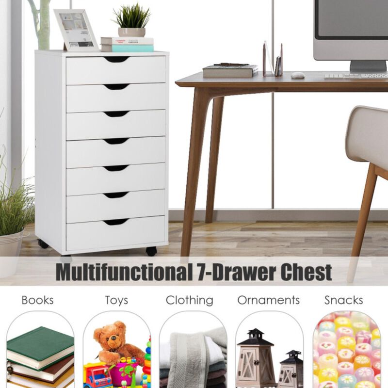 Hivvago 7-Drawer Chest Storage Dresser Floor Cabinet Organizer with Wheels-White