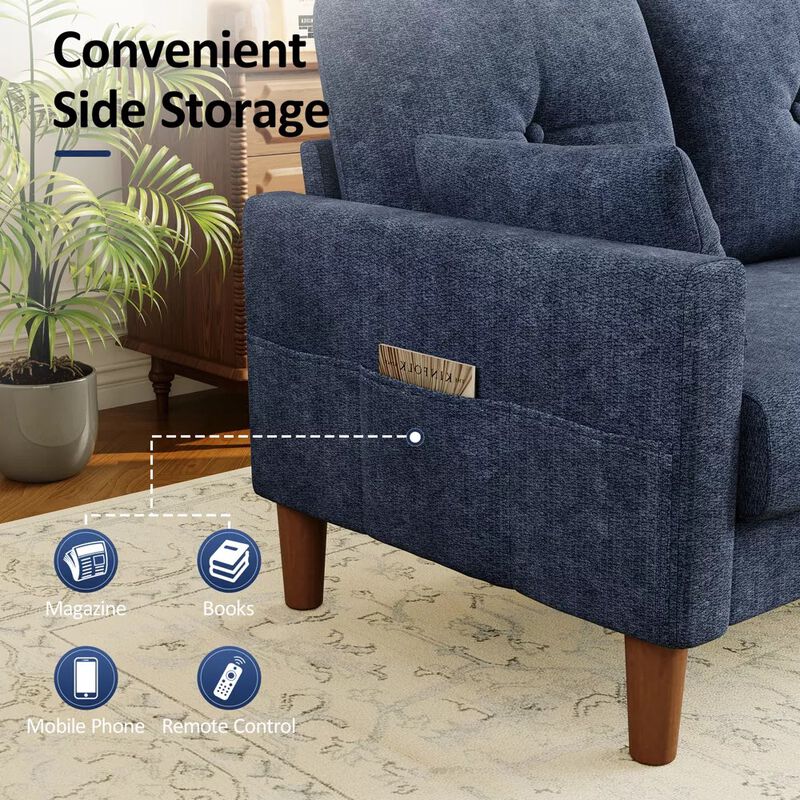 Vipbear 48" Chenille Loveseat Sofa for Small Spaces &ndash; 2-Seater Couch with Deep Seat, Side Pocket image number 5